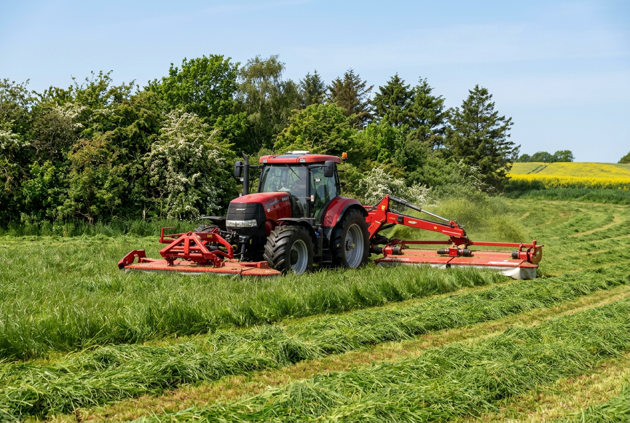 Traktor med skårlægger i marken på Fyn